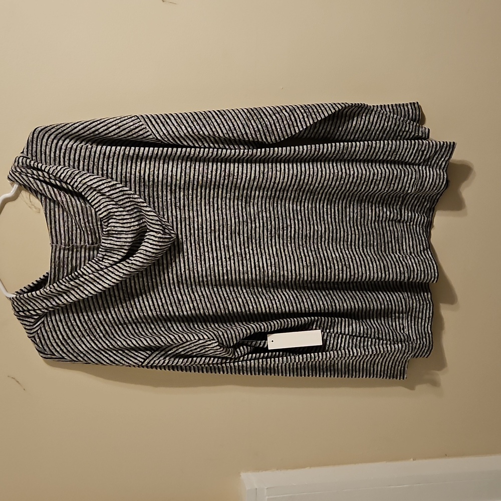 Scarlett Gray and Black Stripped Light Weight Hooded Tunic Sweatshirt. NWT - Picture 2 of 5